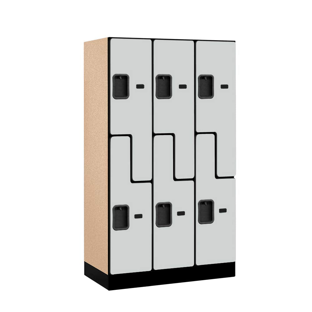 12 Wide Double Tier S Style Designer Wood Locker - 3 Wide - 5 Feet High - 18 Inches Deep - Gray