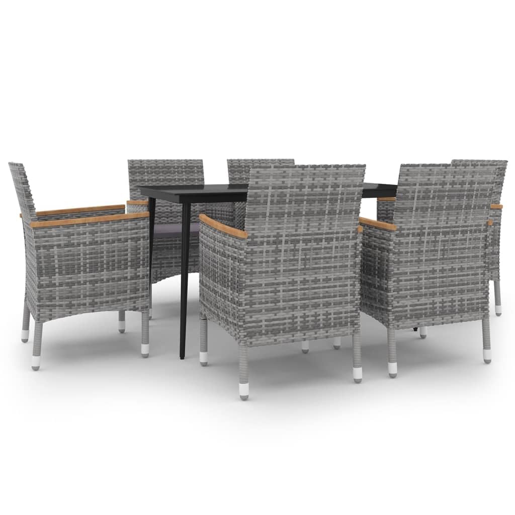 vidaXL 7 Piece Patio Dining Set with Cushions Poly Rattan and Glass