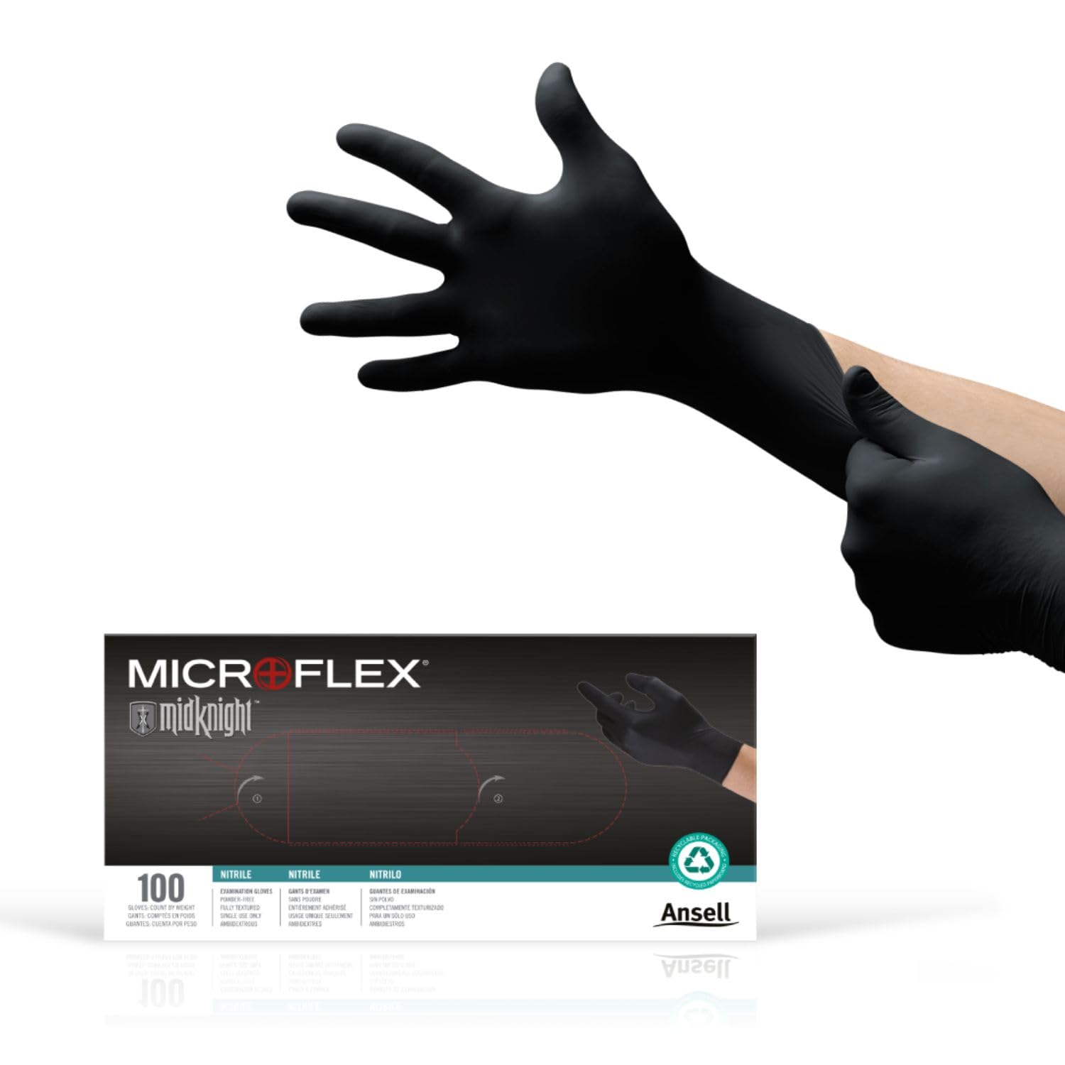 MidKnight Powder-Free Nitrile Examination Gloves, Black, XL