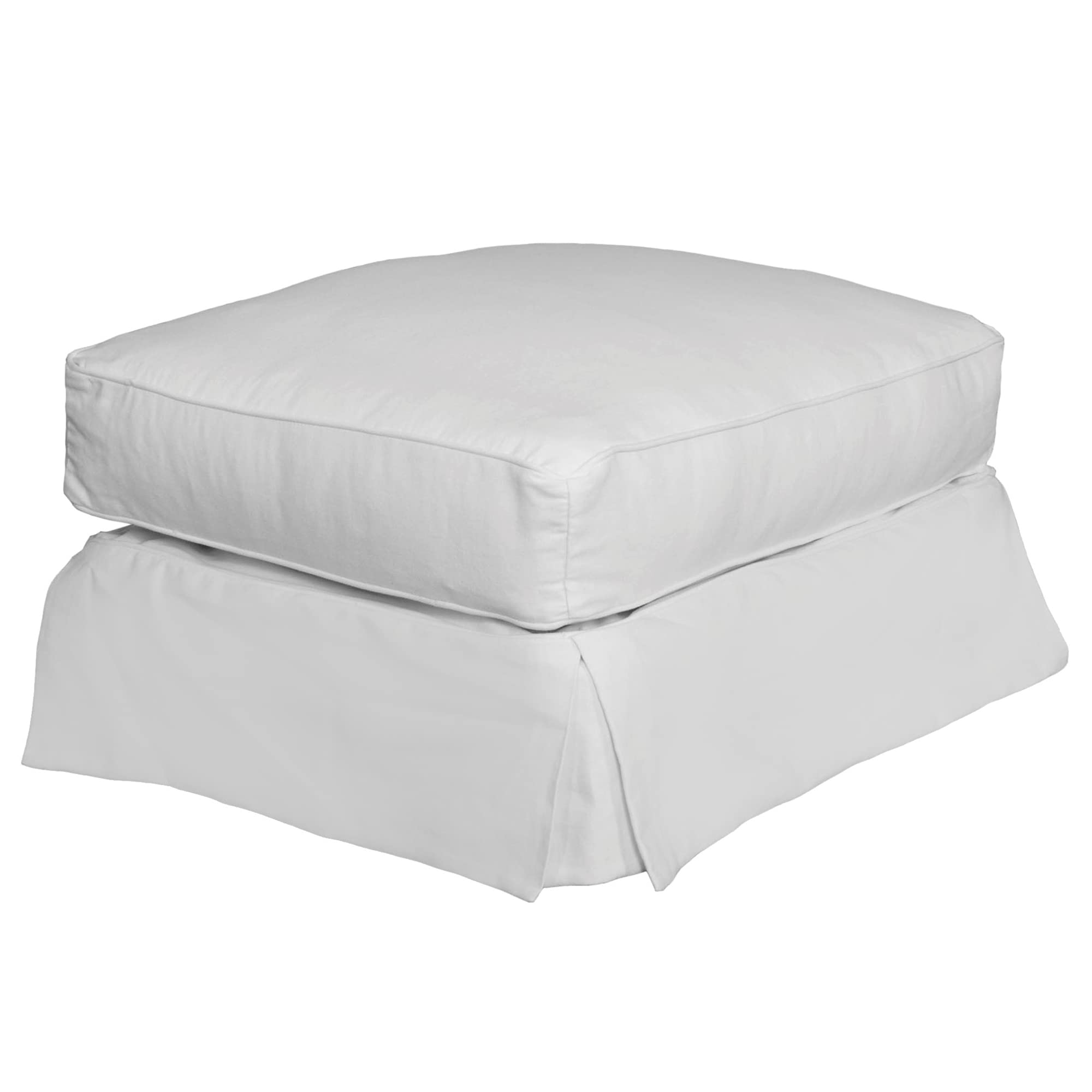 Sunset Trading Americana Box Cushion Slipcovered Ottoman | Warm White