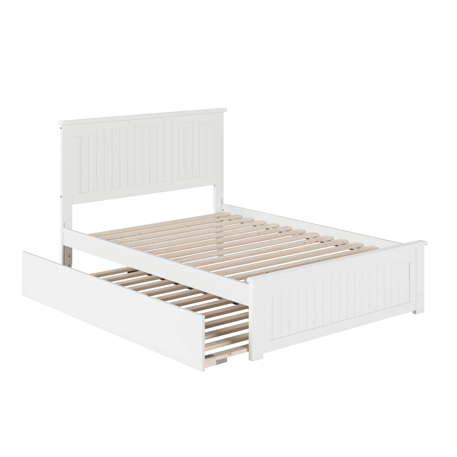 Nantucket Full Platform Bed with Matching Foot Board with Twin Size Urban Trundle Bed in White