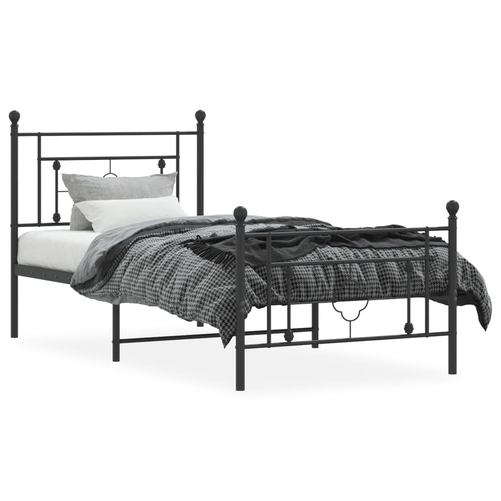 vidaXL Metal Bed Frame with Headboard and Footboard Black 39.4x78.7"