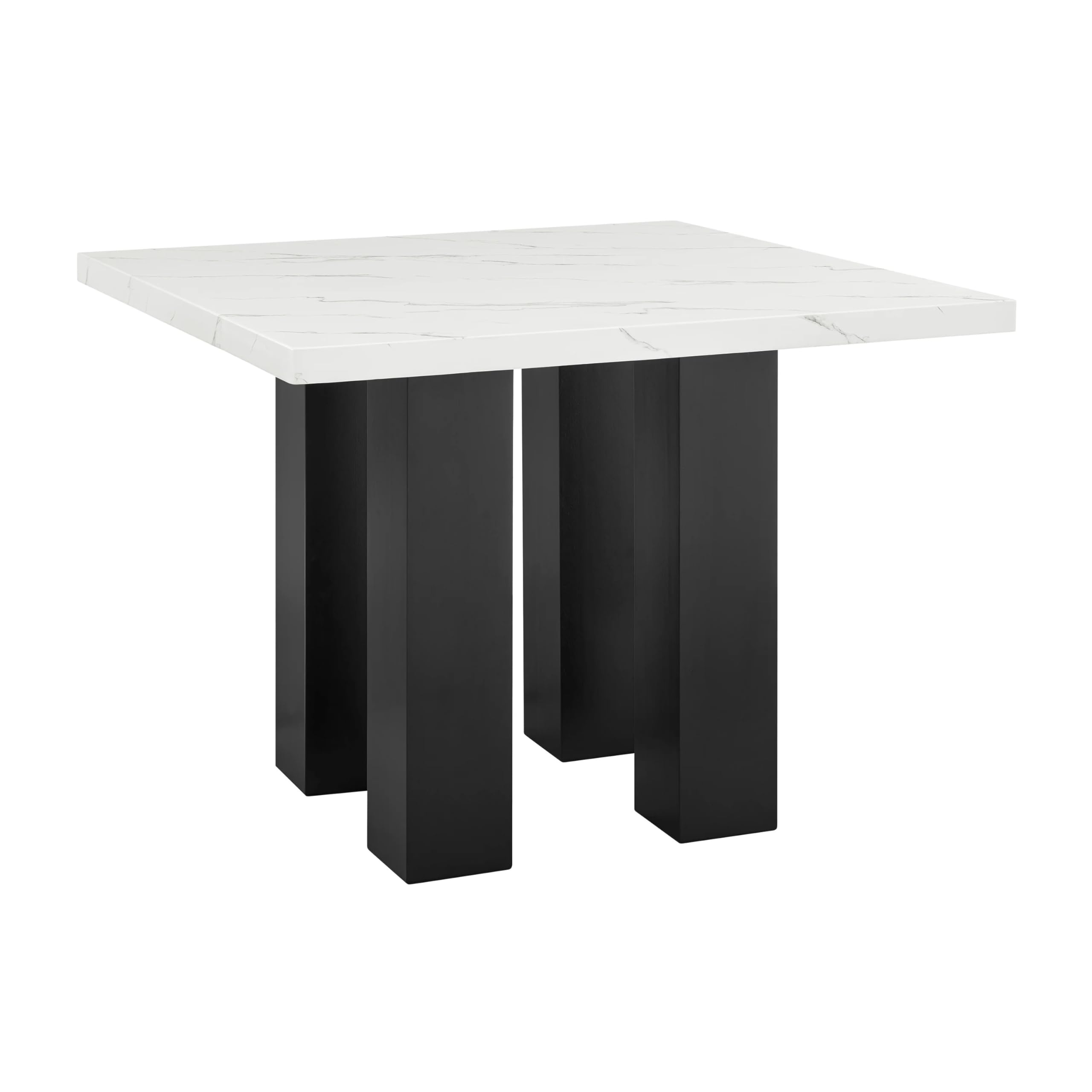 Riac Counter Height Table, 48 Inch, White Faux Marble Top, Black Legs