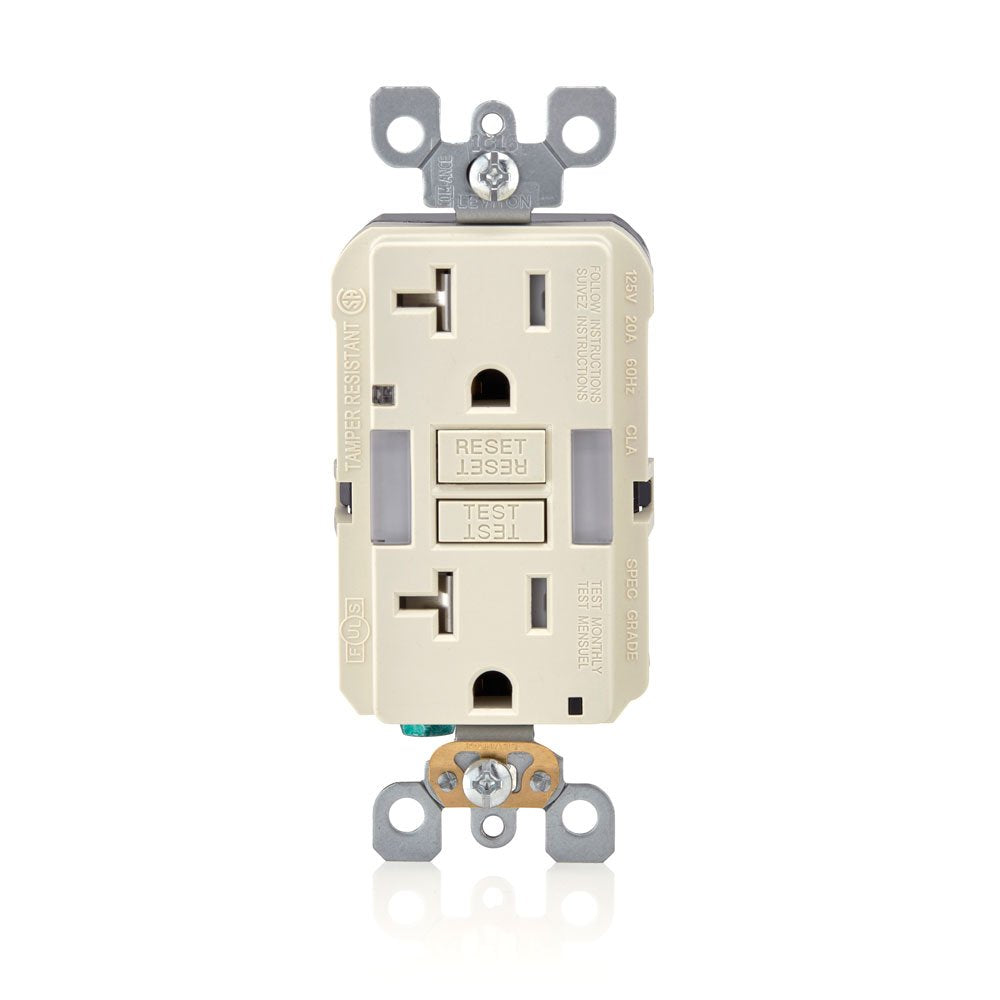 Leviton Gfnl2-T Self-Test Smartlockpro Slim Gfci Tamper-Resistant Receptacle With Guidelight And Led Indicator, 20 Amp, Light Al