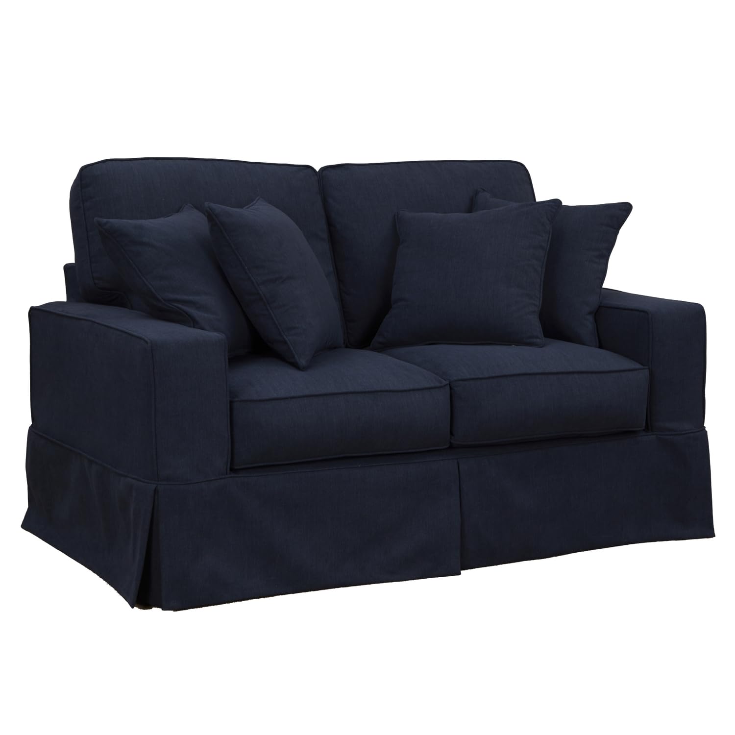 Sunset Trading Americana Box Cushion Slipcovered Loveseat | Stain Resistant Performance Fabric | Navy Blue