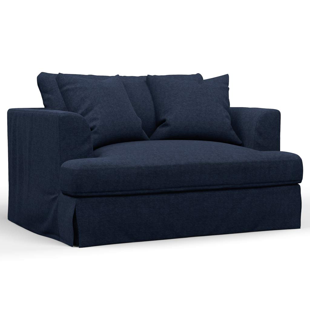 Sunset Trading Newport Slipcovered 52 Wide Chair and A Half | Stain Resistant Performance Fabric | 2 Throw Pillows | Navy Blue"