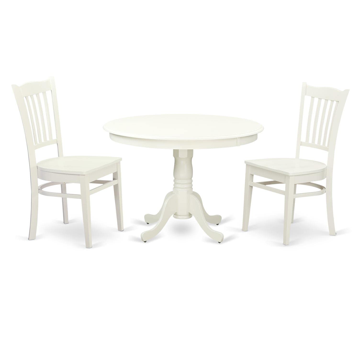 3  Pc  set  with  a  Round  Table  and  2  Wood  Dinette  Chairs  in  Linen  White