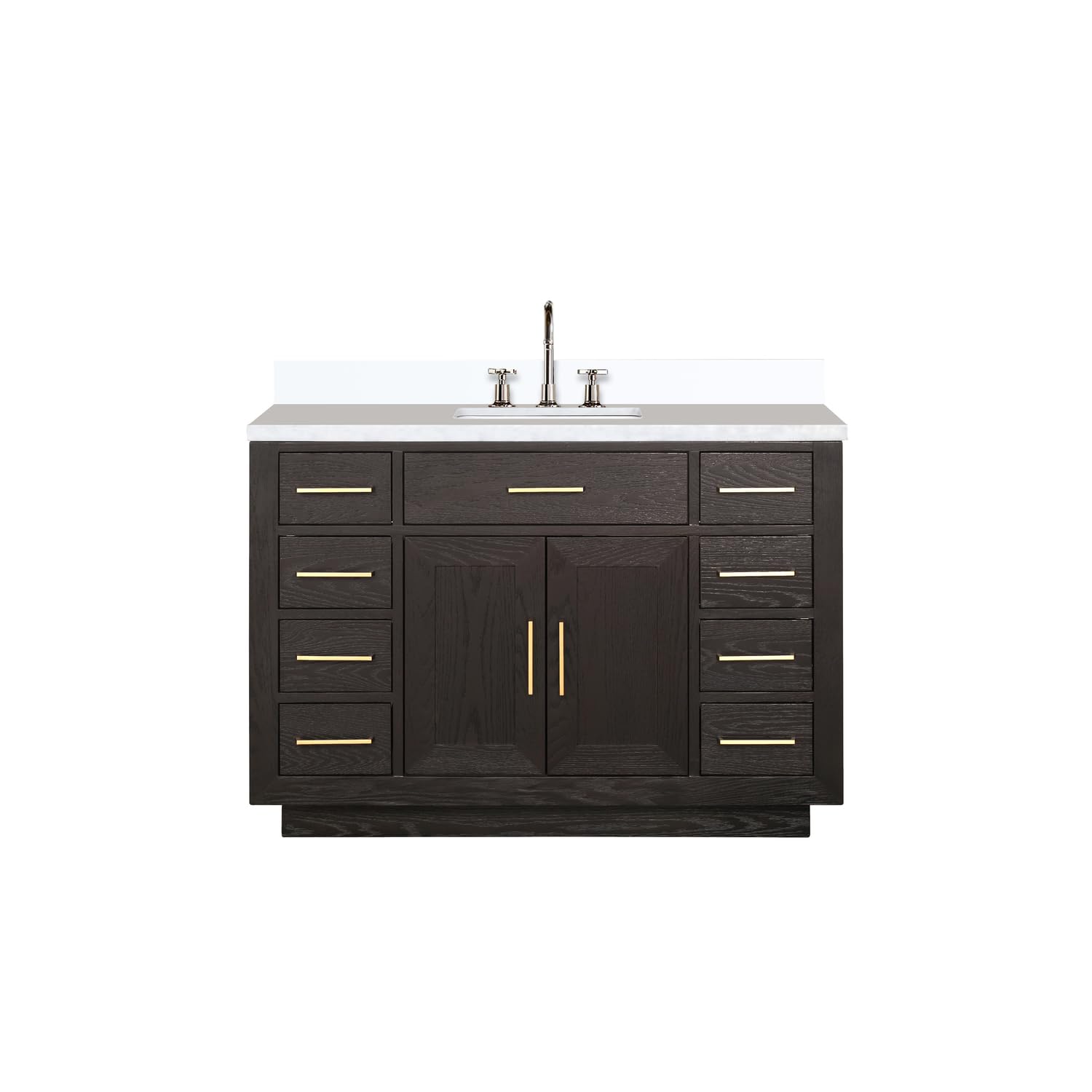 Abbey 48 in W x 22 in D Brown Oak Single Bath Vanity, Cultured Marble Top, and Faucet Set