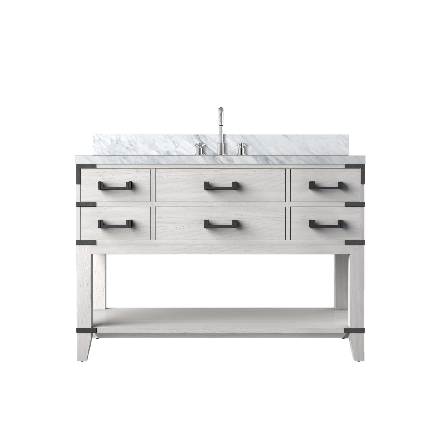 Norwalk 48 in W x 22 in D White Oak Single Bath Vanity, Carrara Marble Top, and Faucet Set