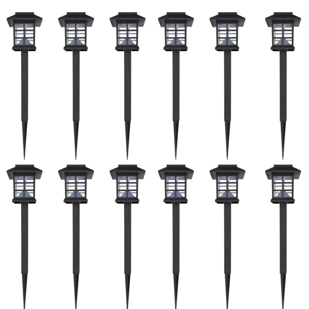 vidaXL Outdoor Solar Lamp LED Light Set 12 pcs with Spike 3.4x3.4"x15"