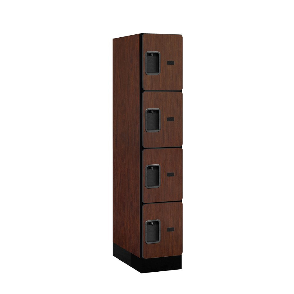 12 Wide Four Tier Designer Wood Locker - 1 Wide - 5 Feet High - 21 Inches Deep - Mahogany