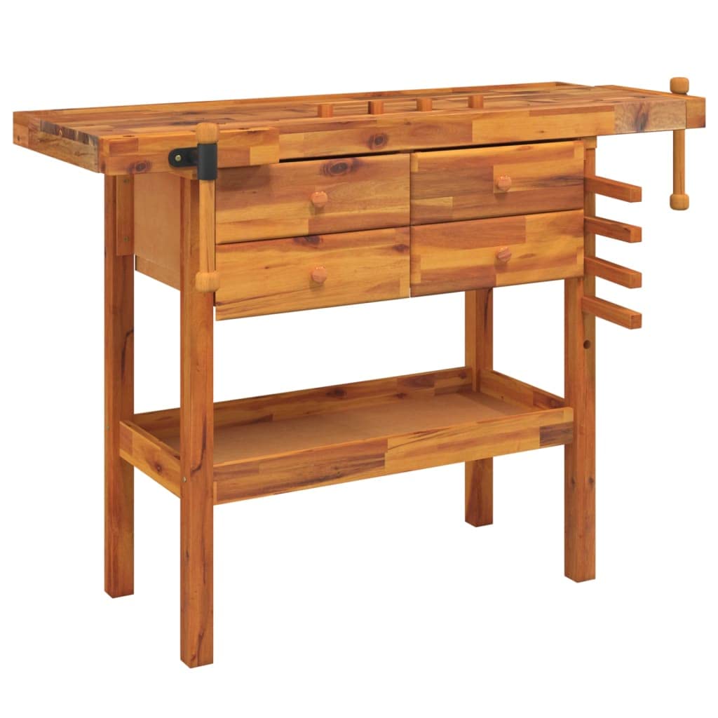 vidaXL Workbench with Drawers and Vices 48.8x20.5"x32.7" Solid Wood Acacia"