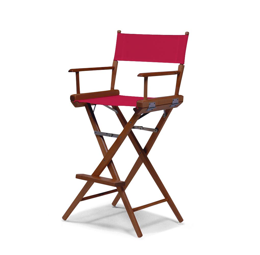 Telescope Casual World Famous Bar Height Director Chair With Walnut Stain Finish and Gray Fabric