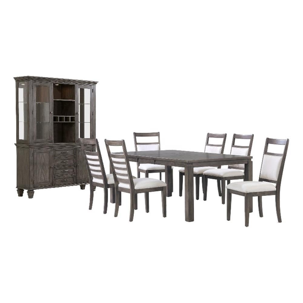 Sunset Trading Shades of Gray 9 Piece 82 Rectangular Extendable Dining Set | Lighted China Cabinet | Seats 8"