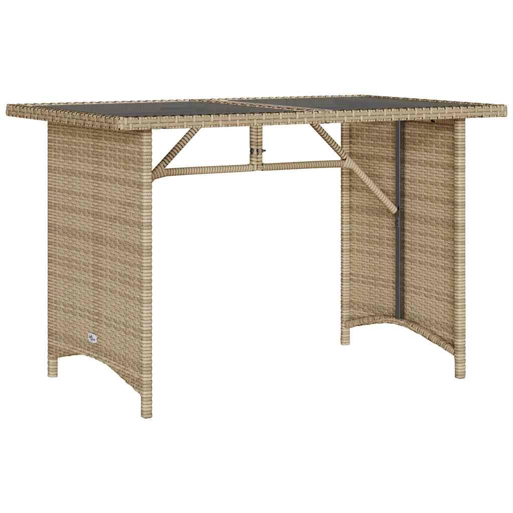 vidaXL Patio Table with Glass Top Beige 43.3x26.8"x27.6" Poly Rattan"