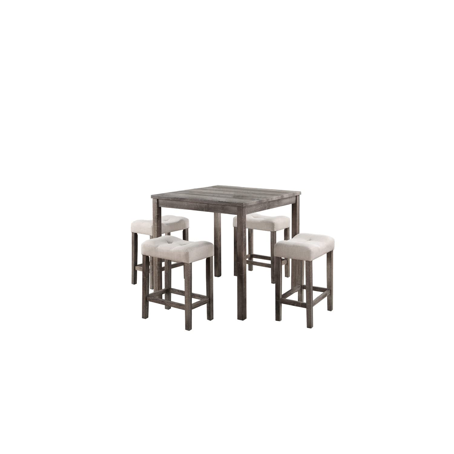 Lucian Brown 5 Piece Counter Height 36 Pub Table Set with Tufted Creamy White Linen Stools