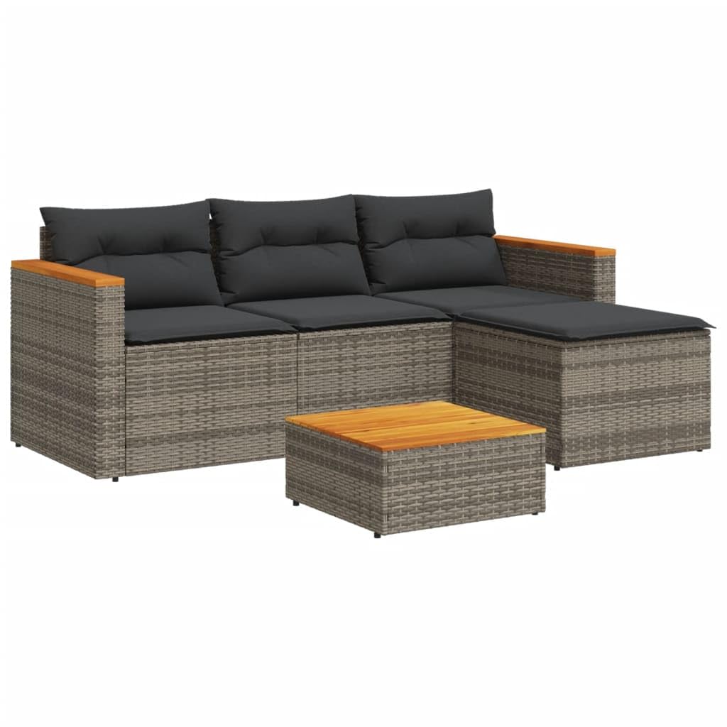 Vidaxl 3-Piece Outdoor Patio Sofa Set - Gray Poly Rattan With Weather-Resistant Acacia Wood Tabletop And Washable Cushions