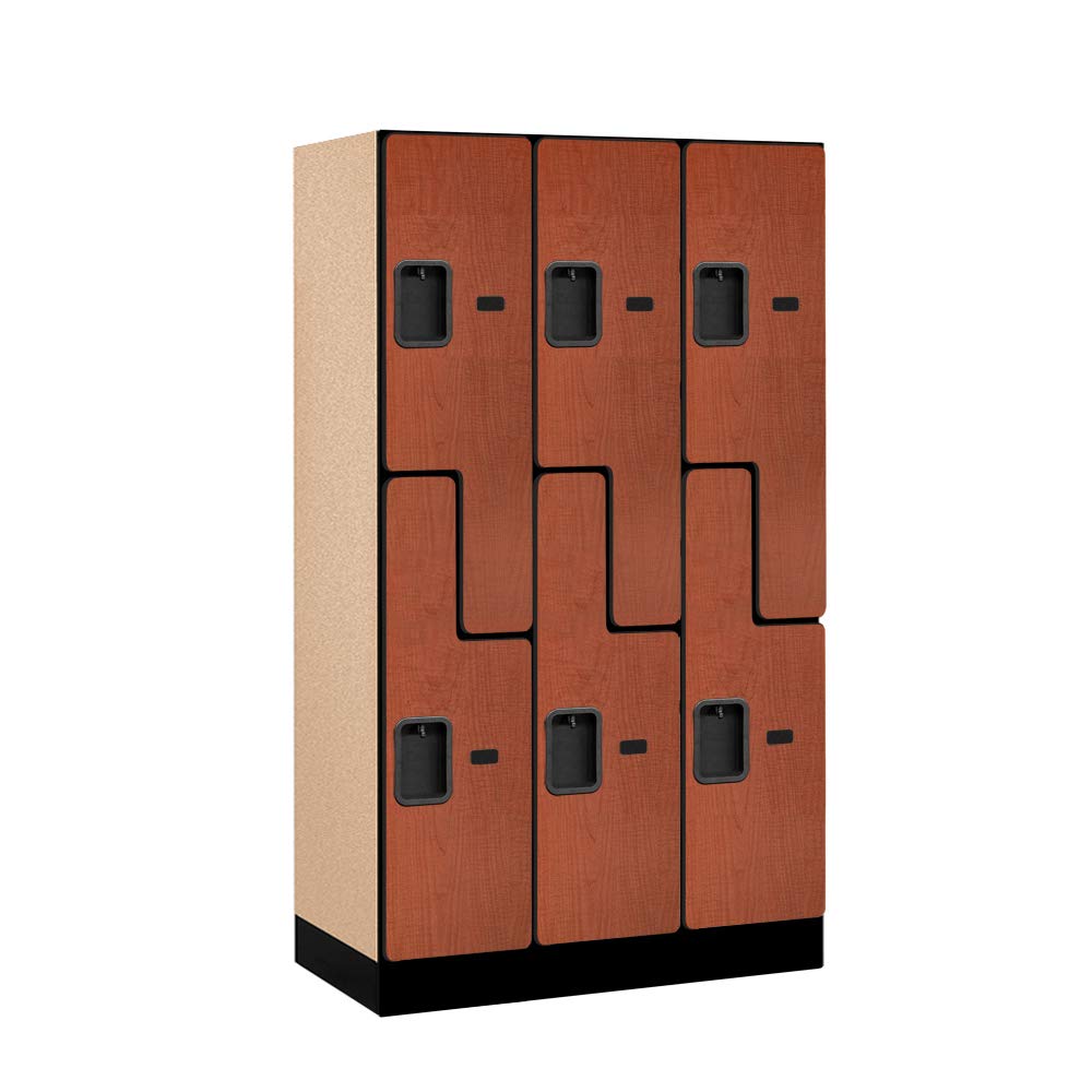 12 Wide Double Tier S Style Designer Wood Locker - 3 Wide - 5 Feet High - 18 Inches Deep - Cherry