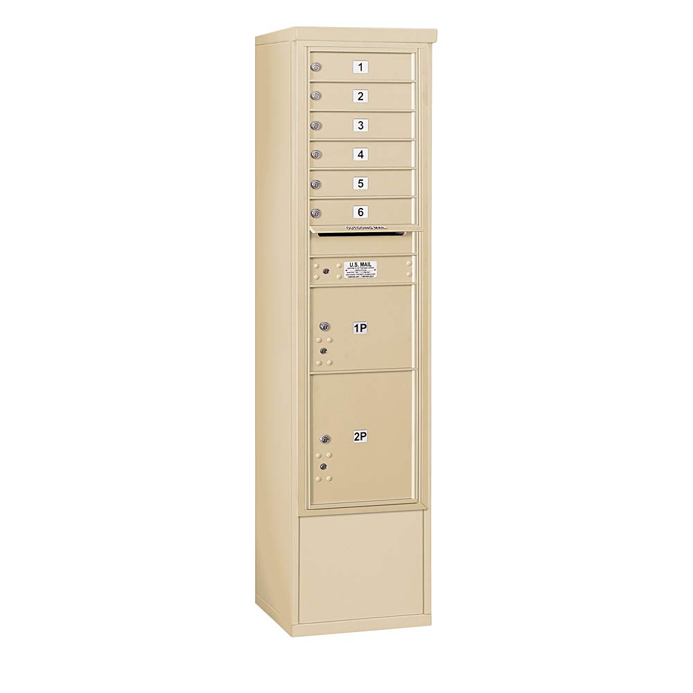 Maximum Height Free-Standing 4C Horizontal Mailbox with 6 Doors and 2 Parcel Lockers in Sandstone with USPS Access