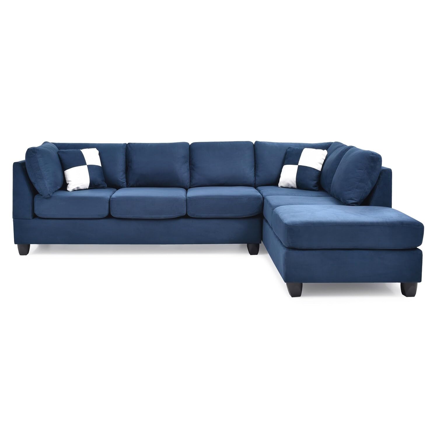 Malone 111 in. Navy Blue Suede 4-Seater Sectional Sofa with 2-Throw Pillow