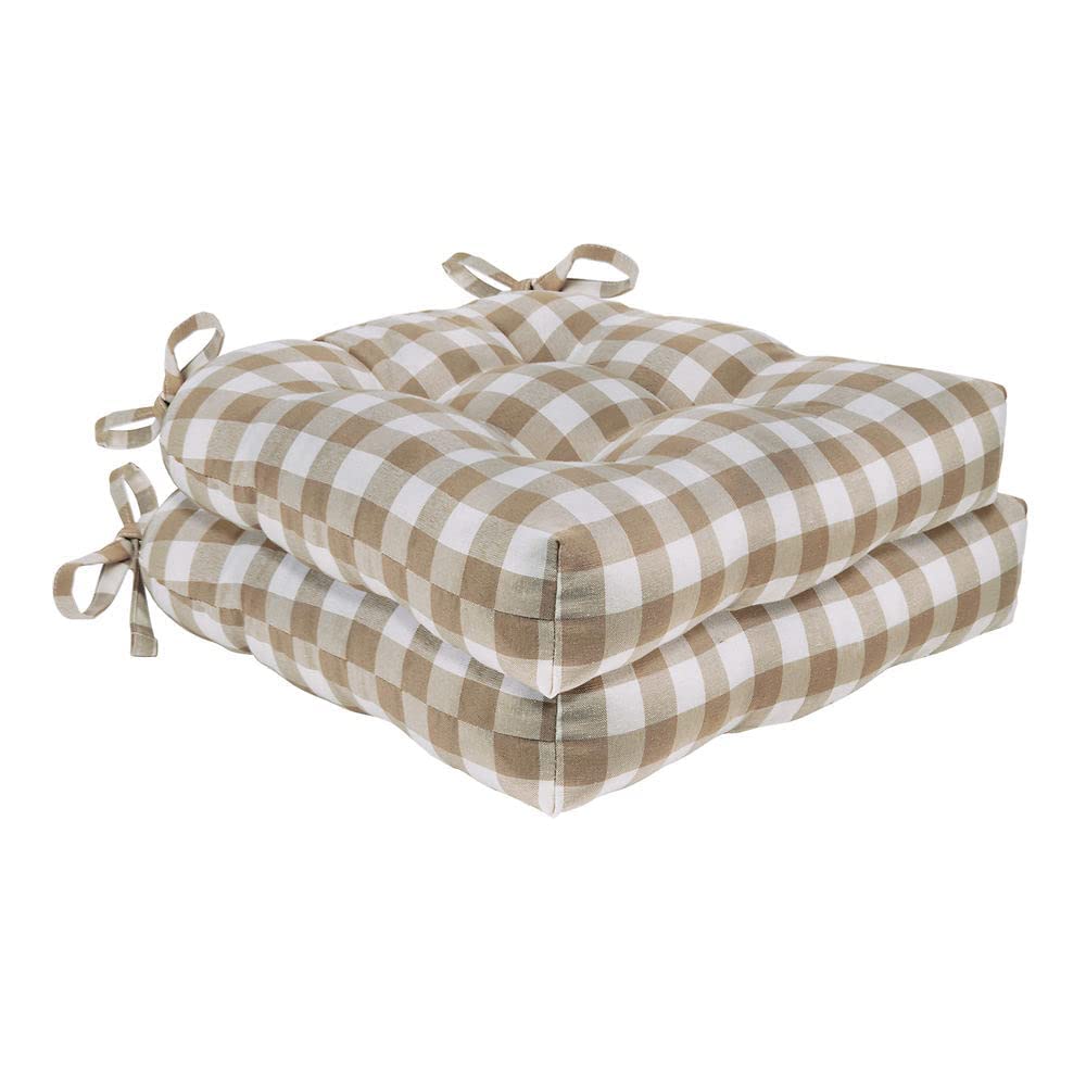 Buffalo Check Tufted Chair Seat Cushions - Taupe - Set of Two