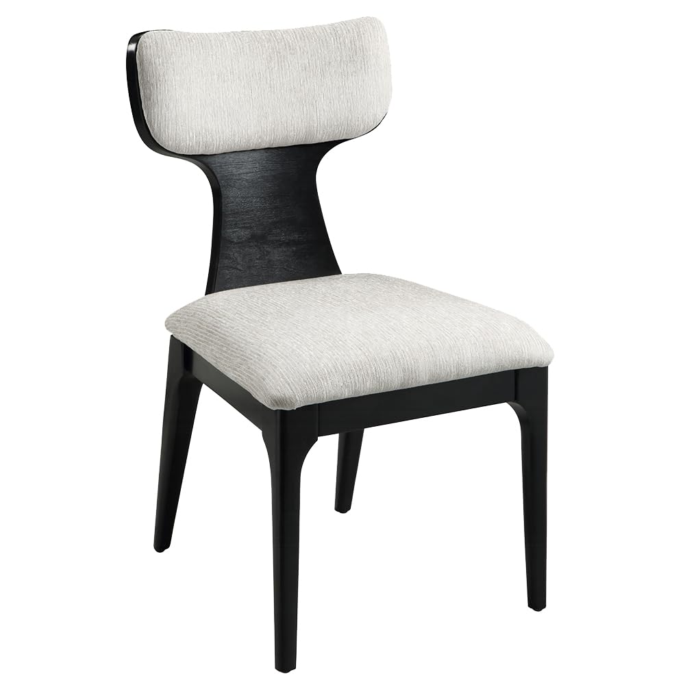 Kiri Dining Side Chair Set of 2, White Chenille Seat, Black Wood Legs