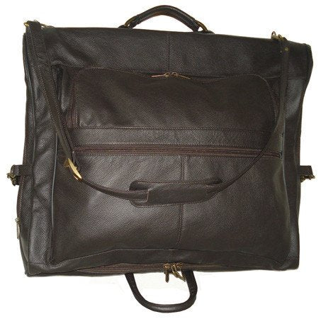 Dark Brown Leather Three-suit Garment Bag - dark brown