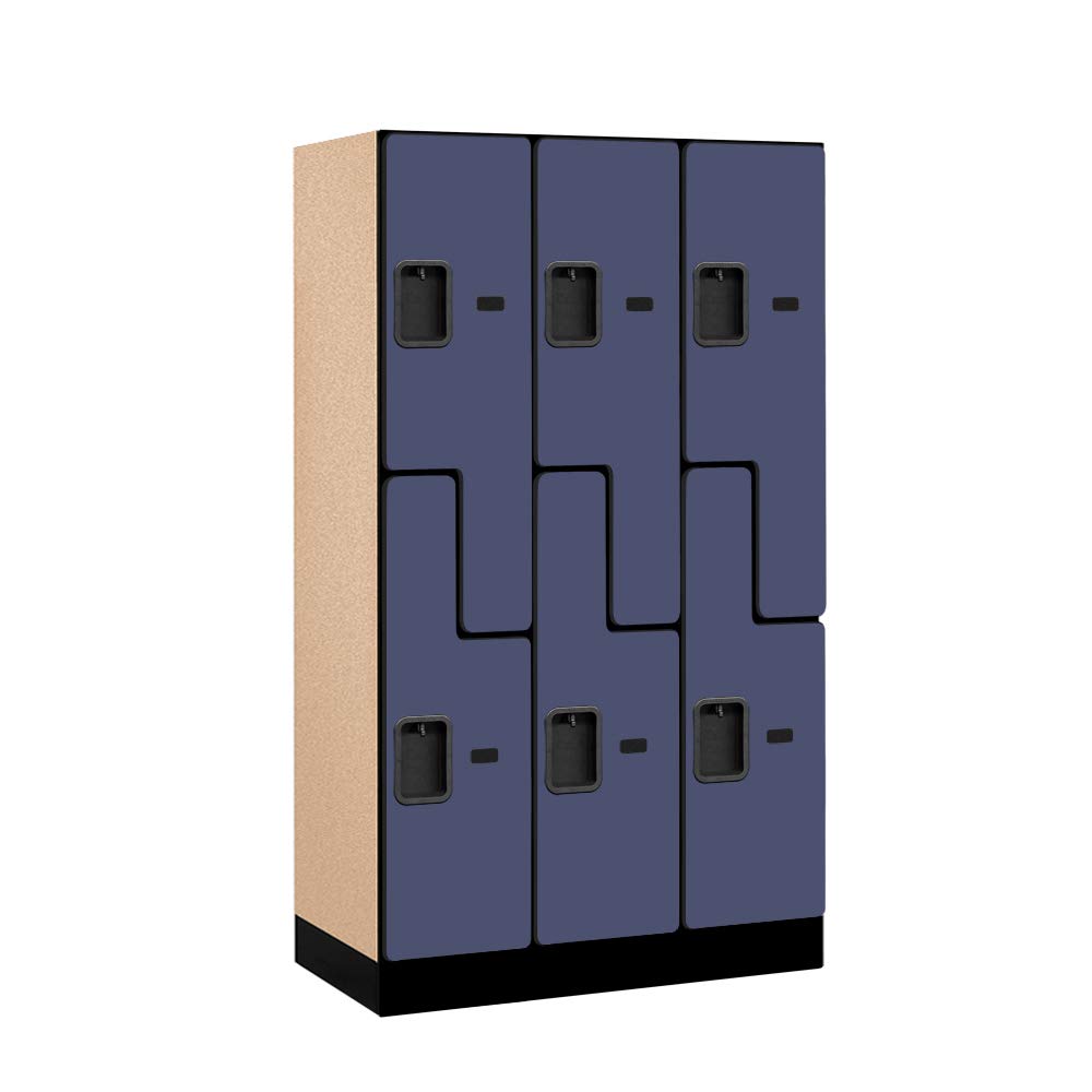 12 Wide Double Tier S Style Designer Wood Locker - 3 Wide - 5 Feet High - 18 Inches Deep - Blue