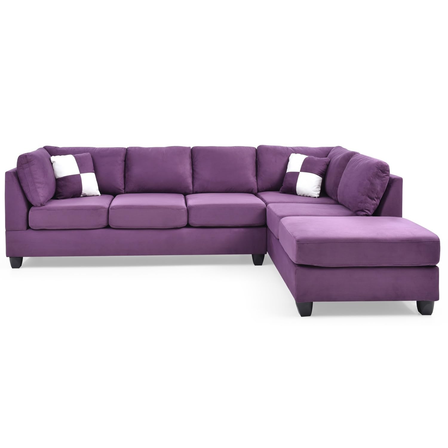 Malone 111 in. Purple Suede 4-Seater Sectional Sofa with 2-Throw Pillow