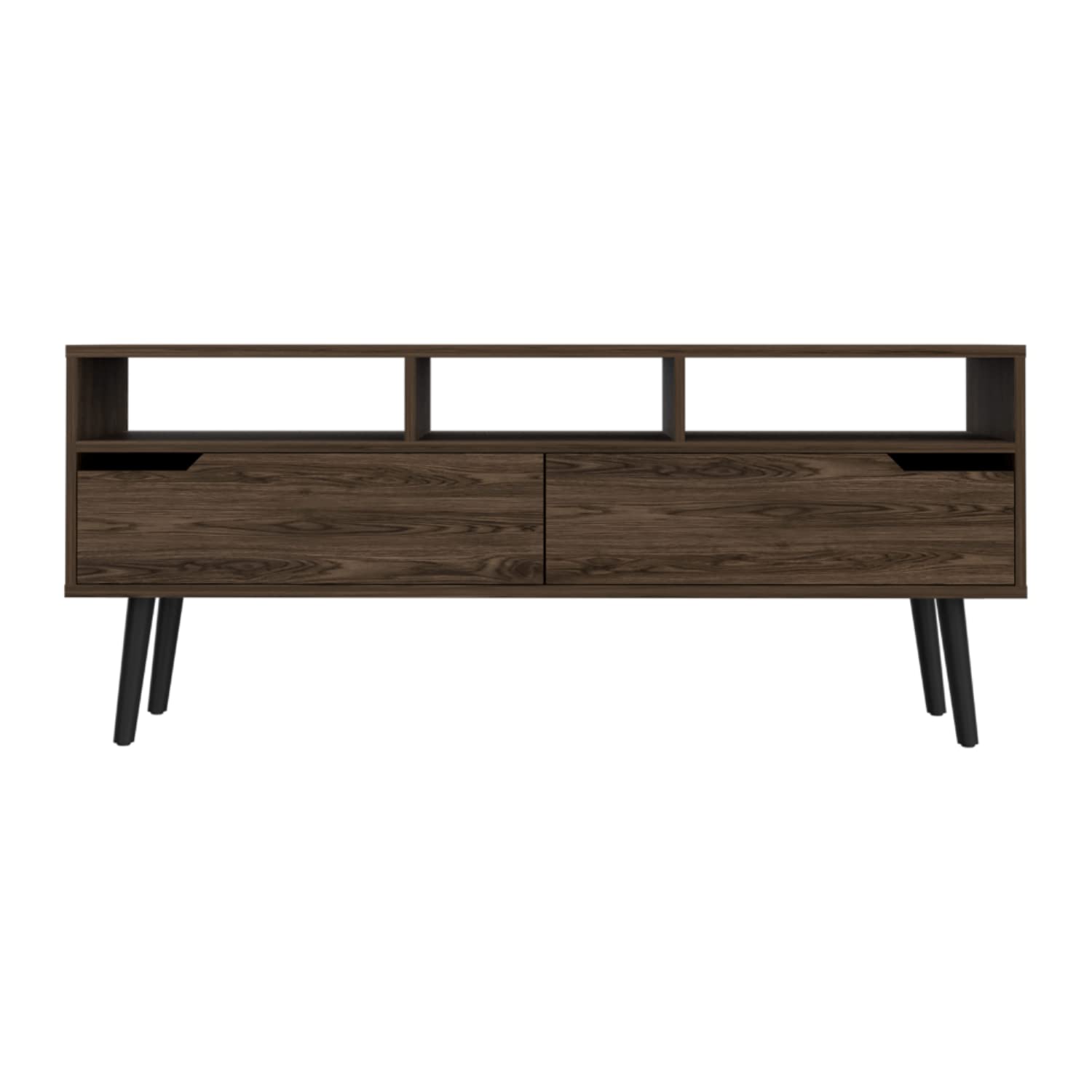 DEPOT E-SHOP Kobe Tv Stand, Countertop, Three Open Shelves, Two Flexible Drawers, Four Legs- Dark Walnut, For Living Room
