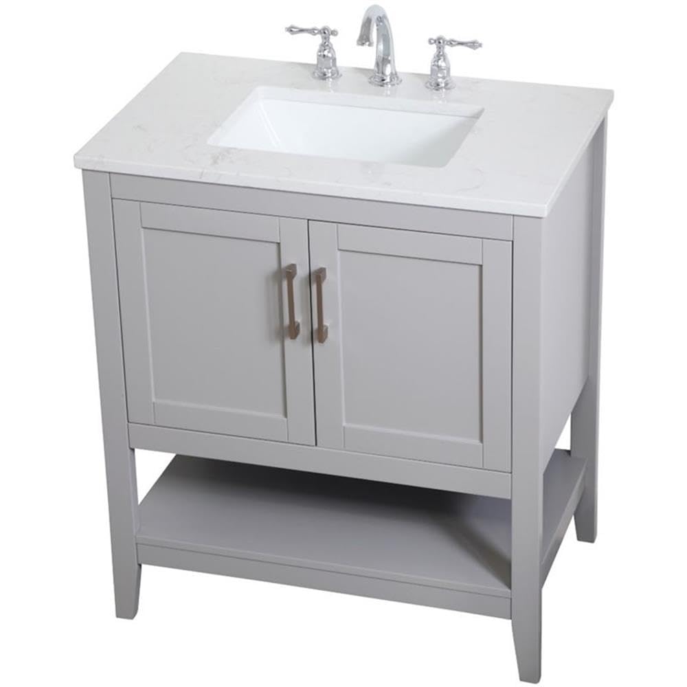 Elegant Decor Aubrey 30' Single Quartz Top Bathroom Vanity In Gray
