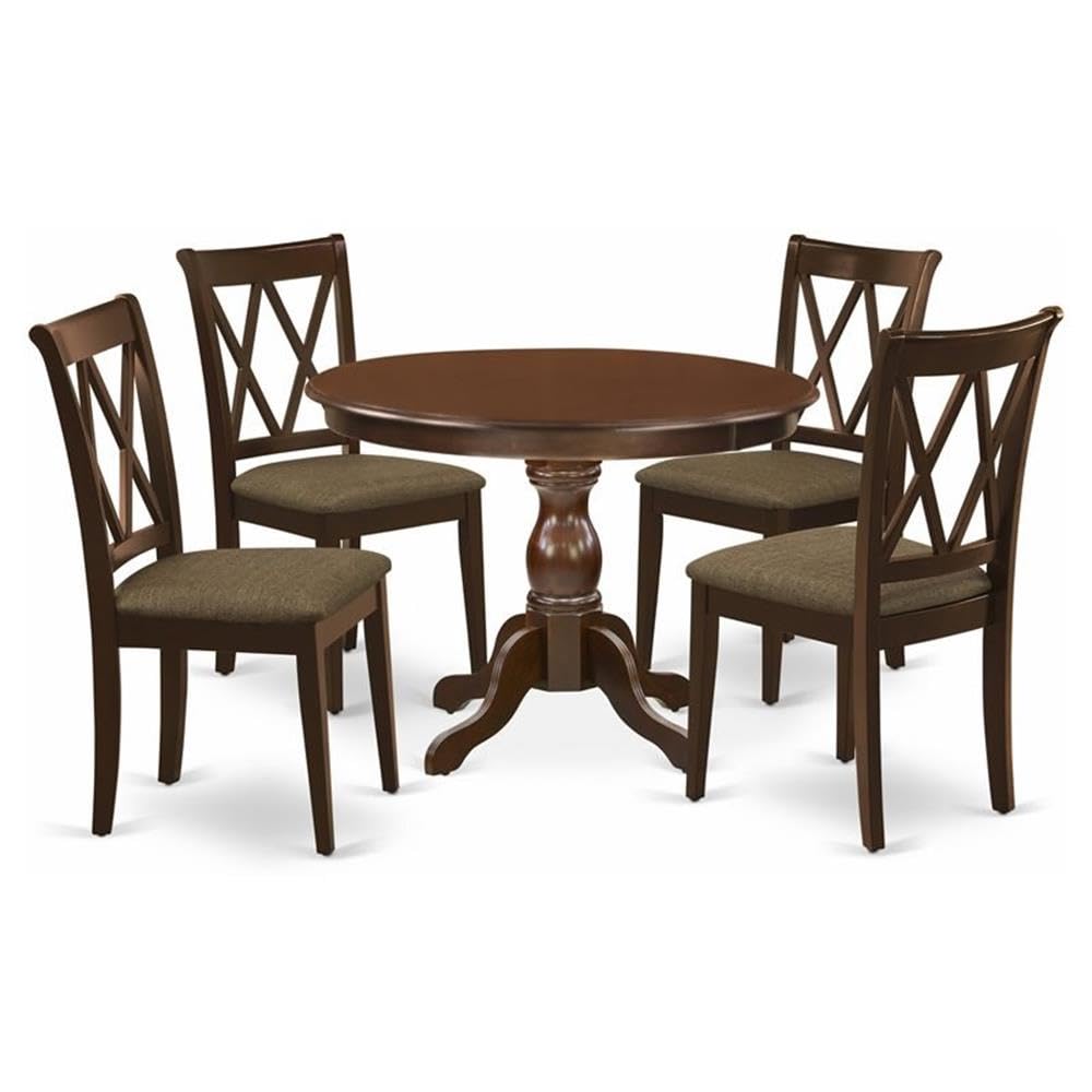 East West Furniture HBCL5-MAH-C 5 Piece Kitchen Set - Mahogany Modern Dining Table and 4 Mahogany Linen Fabric Dining Room Chairs with Double X-Back - Mahogany Finish