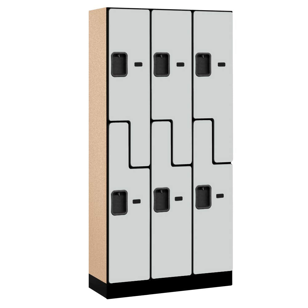 12 Wide Double Tier S Style Designer Wood Locker - 3 Wide - 6 Feet High - 15 Inches Deep - Gray