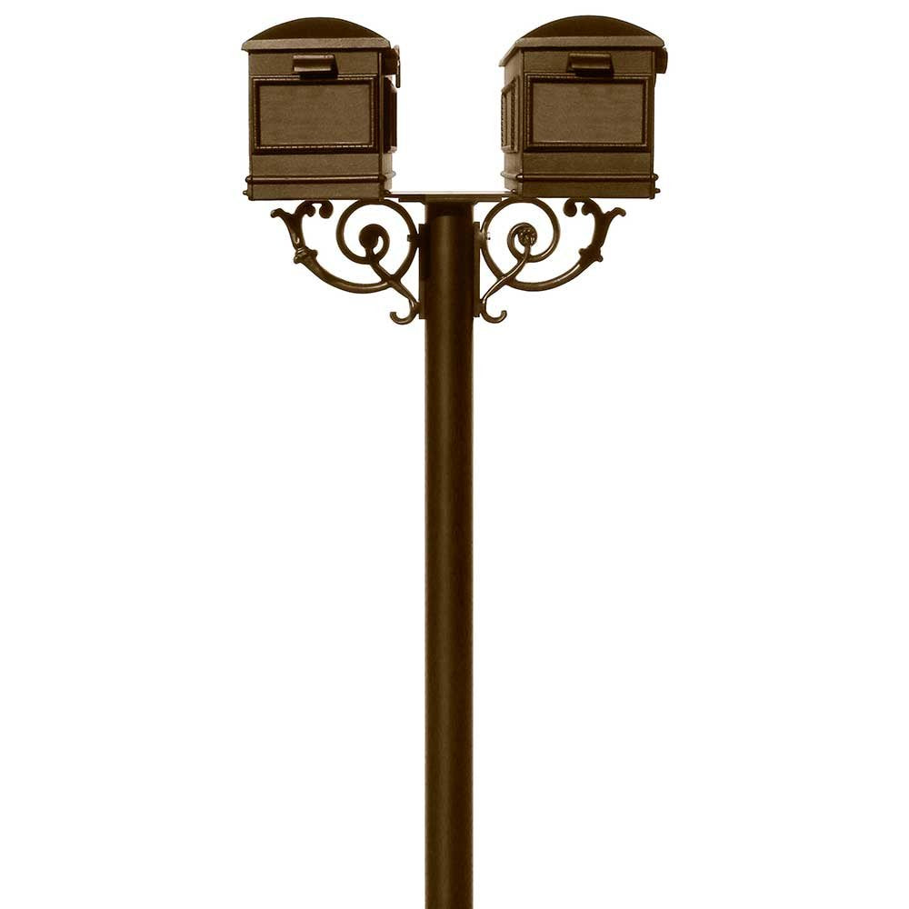 The Hanford TWIN Lewiston mailbox post system w/Scroll Supports, Bronze - HPWS2-000-LM-BRZ