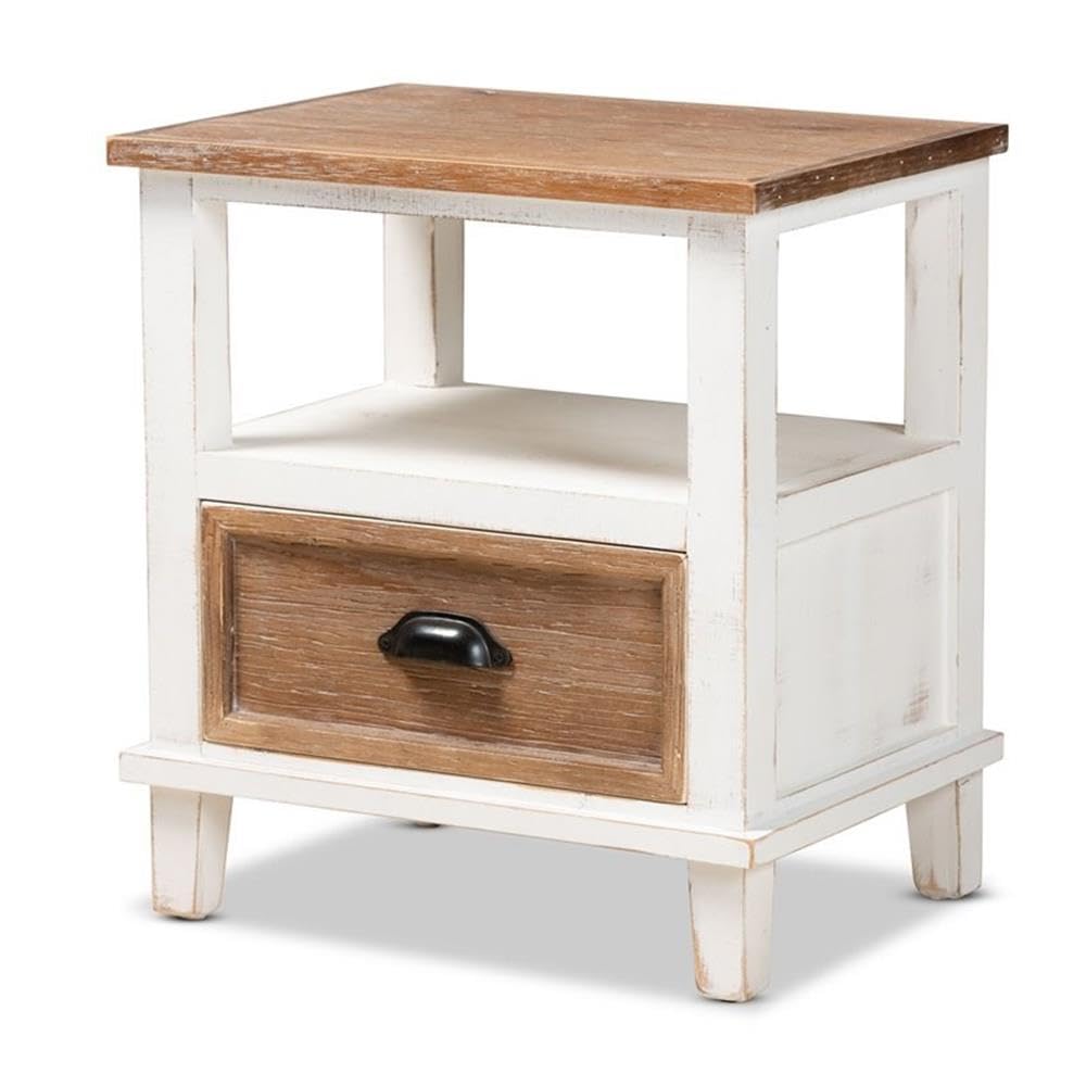 Baxton Studio Glynn Rustic Farmhouse Weathered Two-Tone White And Oak Brown Finished Wood 1-Drawer Nightstand