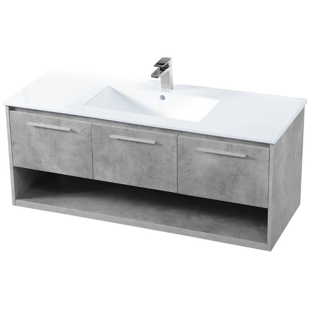 Elegant Decor Kasper 48 Single Porcelain Top Floating Bathroom Vanity In Gray