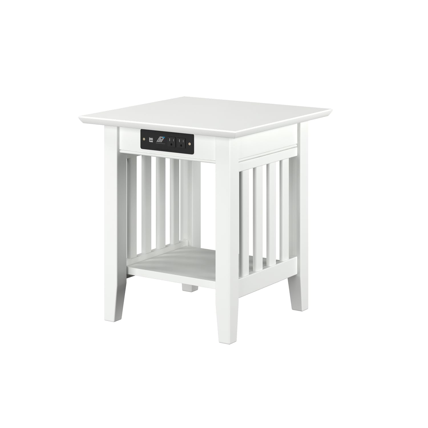Mission End Table with Charger in White