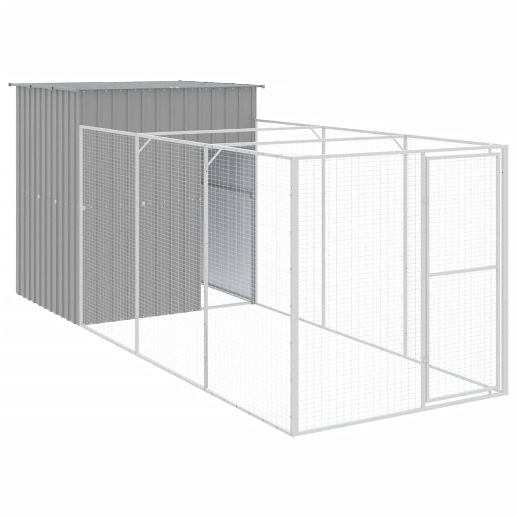 vidaXL Dog House with Run Light Gray 65x179.1"x71.3" Galvanized Steel"