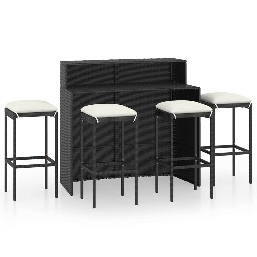 vidaXL 5 Piece Patio Bar Set with Cushions Black, 3064879