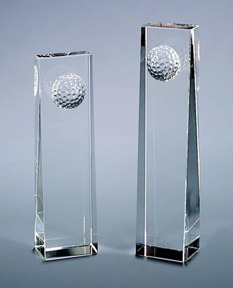 OPTIC GLASS GOLF BALL OBELISK, 8.75 H