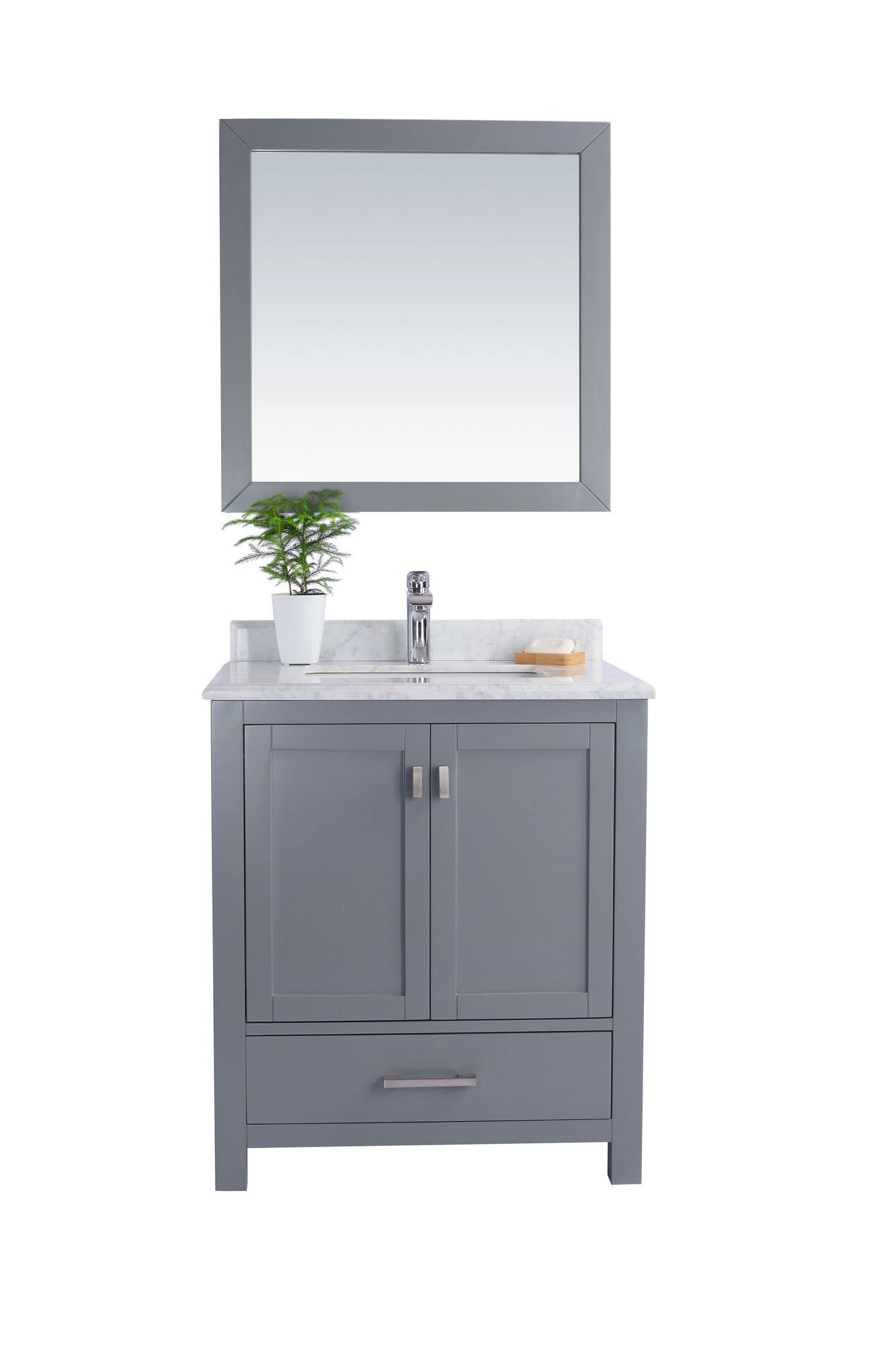 Wilson 30 - Grey Cabinet + White Carrara Marble Countertop
