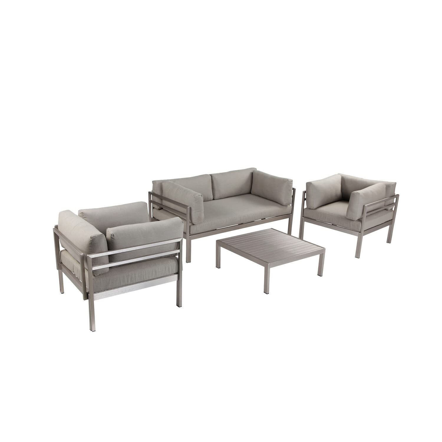3 Piece Sectional Outdoor Metal Sofa Set with Table, Gray and Silver
