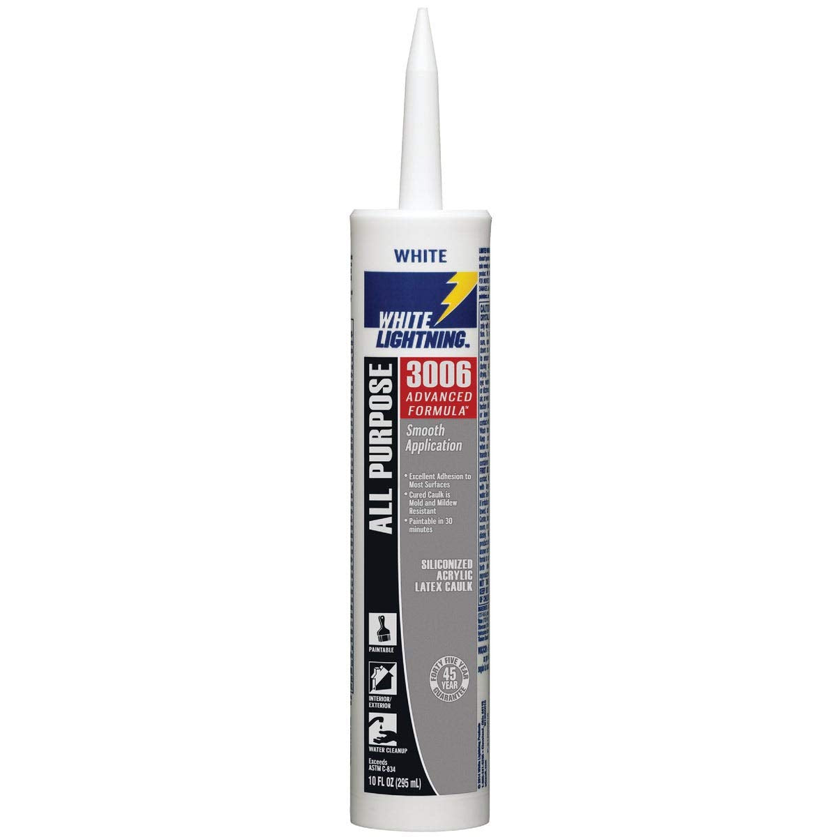 White Lightning 425-Wl30060 3006 All Purpose Adhesive Caulk 10 Oz Cartridge White (Pack Of 12)