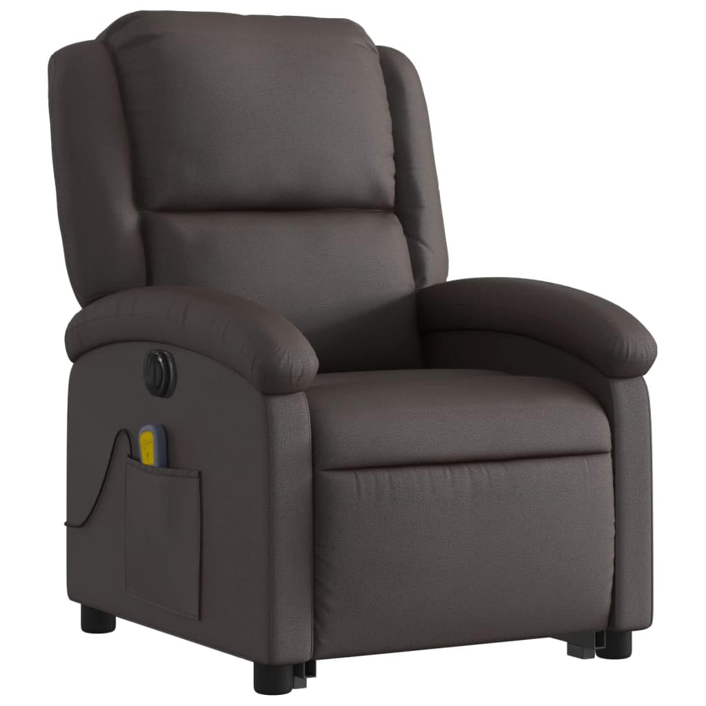 vidaXL Electric Stand up Massage Recliner Chair Dark Brown Real Leather