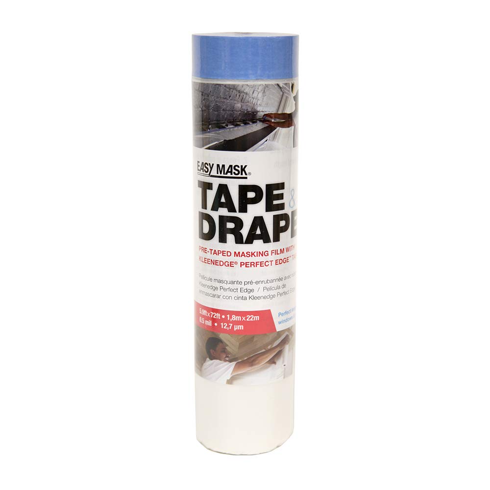 Trimaco 949660 Easy Tape & Drape Pre Masking Film With 14 Day Blue Perfectedge Tape, 18M X 22M, 72 Foot