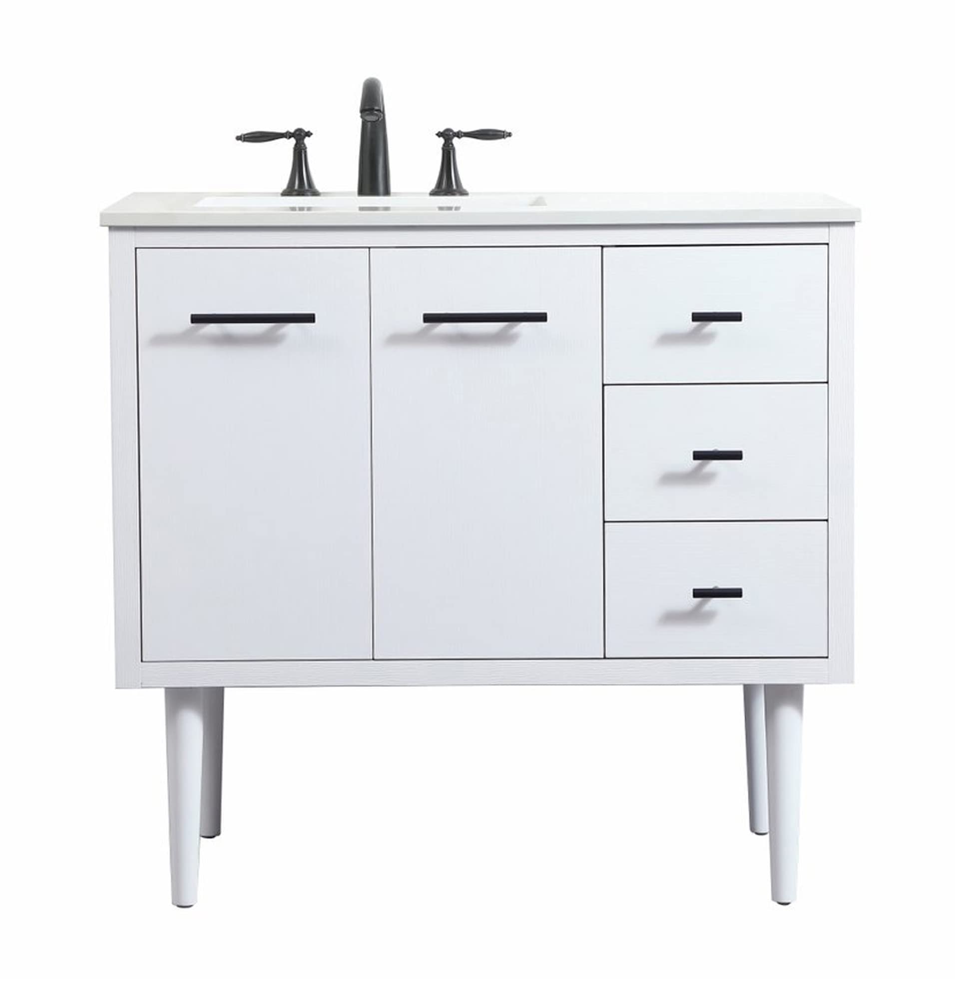 Elegant Decor Indoor Modern Under Sink Bathroom Fixtures Storage Organizer Cabinet 36 Inch Single Bathroom Vanity - White