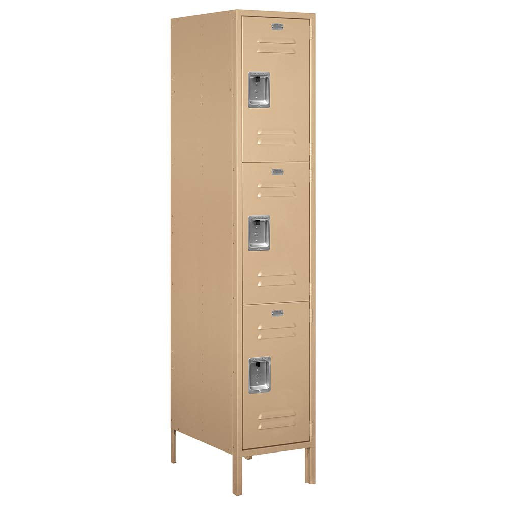 18 Wide Triple Tier Standard Metal Locker - 1 Wide - 6 Feet High - 21 Inches Deep - Tan - Unassembled