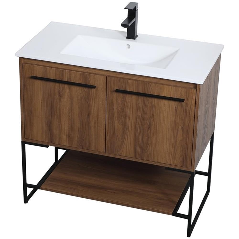Elegant Decor Gerard 36 Single Porcelain Top Bathroom Vanity In Walnut Brown