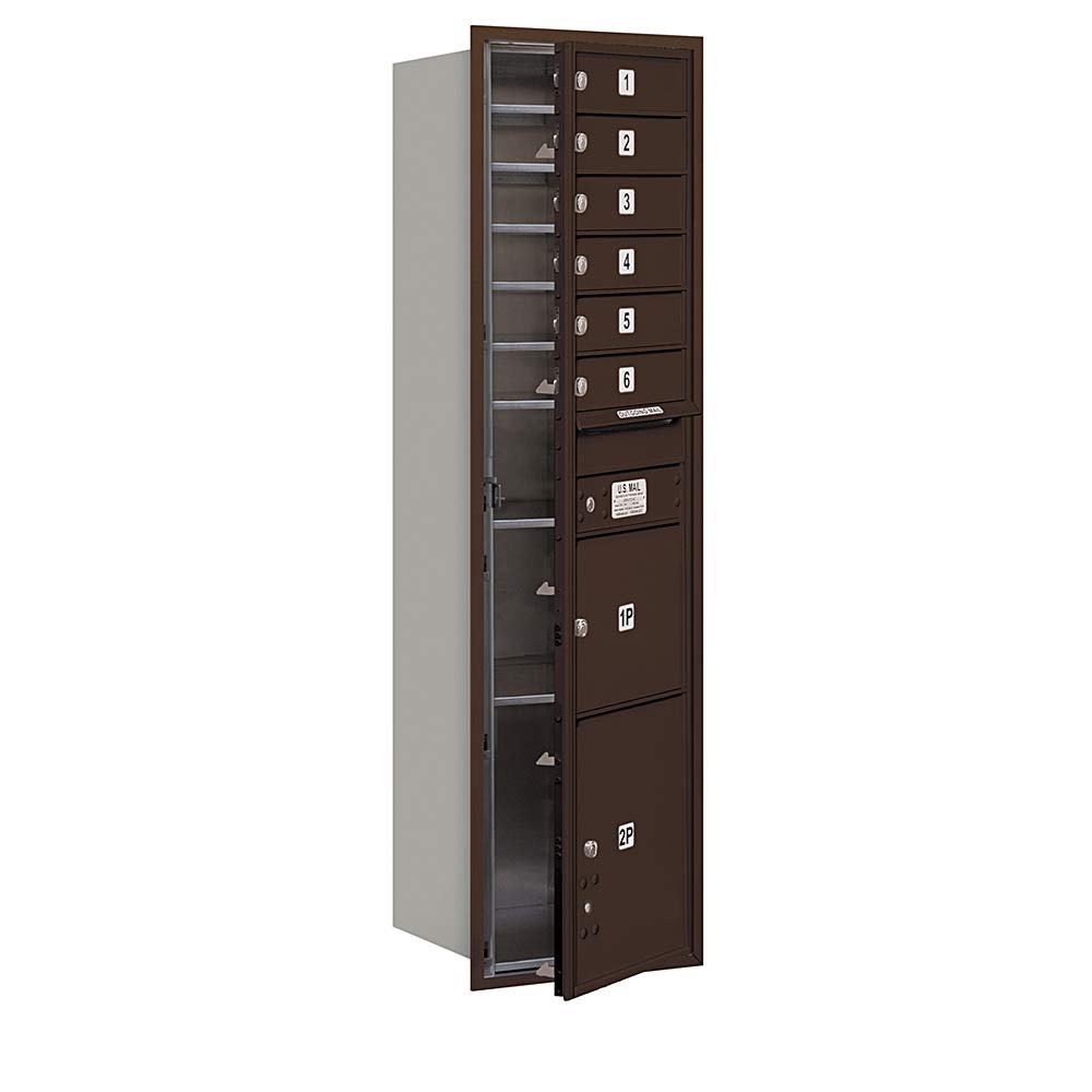 Maximum Height Recessed Mounted 4C Horizontal Mailbox with 6 Doors and 2 Parcel Lockers in Bronze with USPS Access - Front Loading