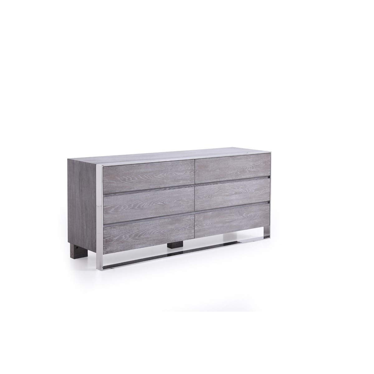 Benjara 6 Drawer Dresser With Front Metal Sled Base And Block Legs, Gray